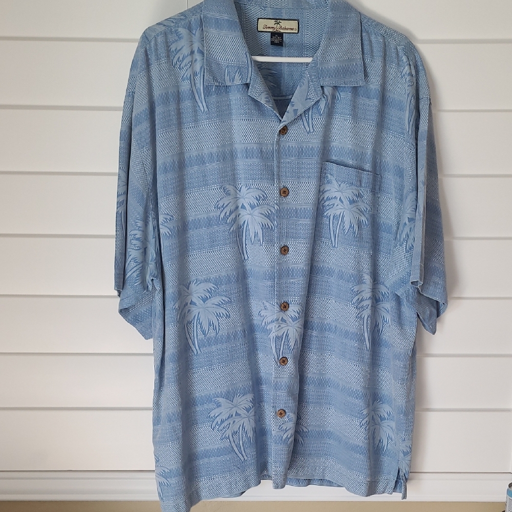 Tommy Bahama Silk Hawaiian Blue Palm Print Shirt